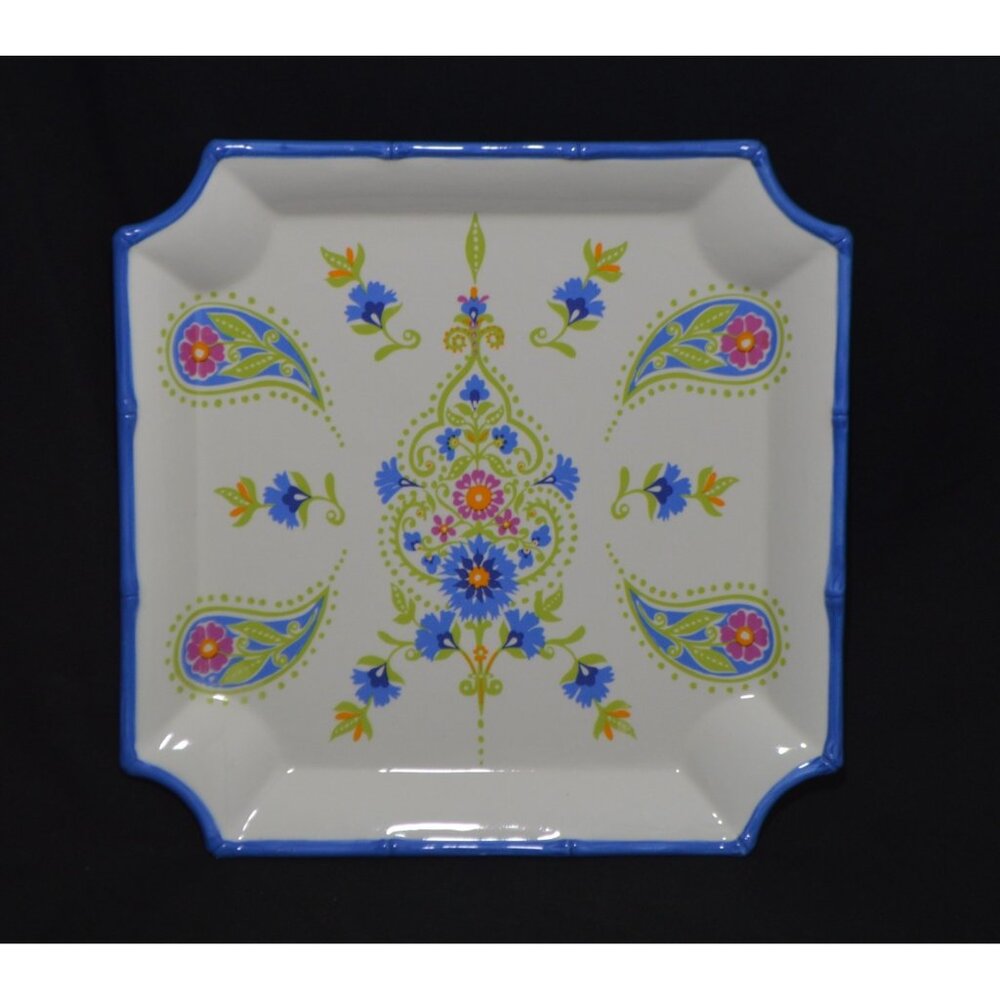 Square Serving Plate Dish Floral Paisley Global Designs Kate Williams 10"
